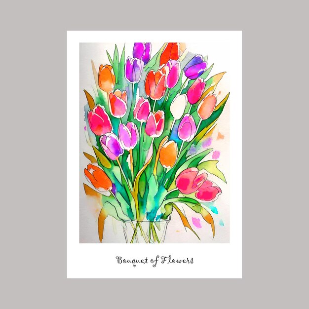 Vector hand painted watercolor bouquet of flowers