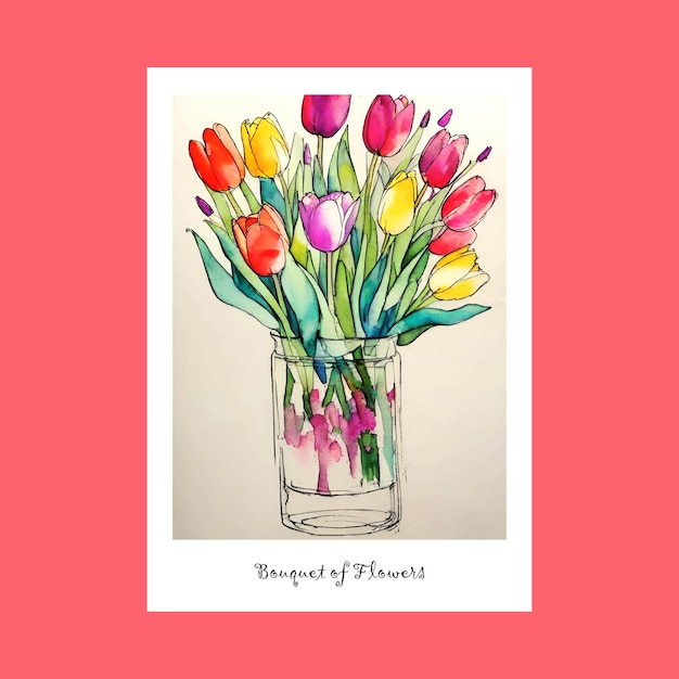 Vector hand painted watercolor bouquet of flowers