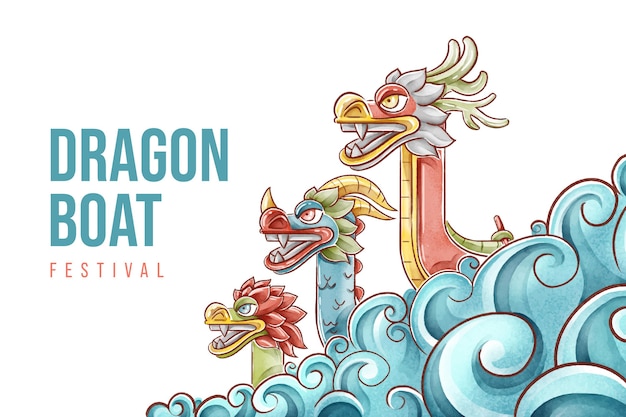 Hand painted watercolor dragon boat background