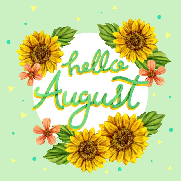 Vector hand painted watercolor floral august lettering