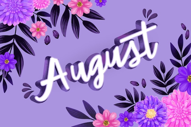 Vector hand painted watercolor floral august lettering