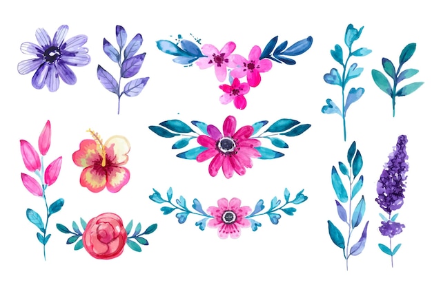 Vector hand painted watercolor floral collection