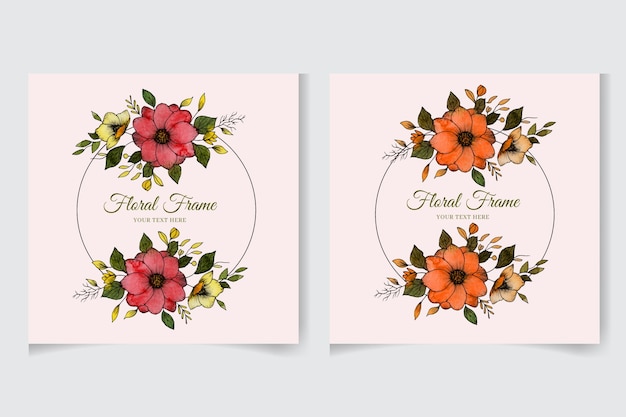 手描きの水彩花柄フレームコレクションの結婚式の招待状は、日付のファブリックテキスタイルを保存します