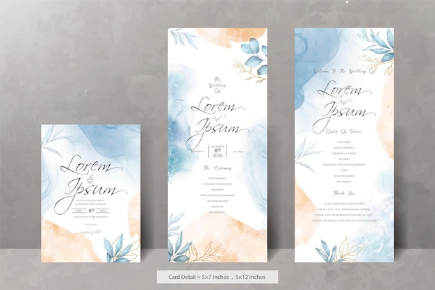 Hand painted watercolor floral wedding invitation menu template