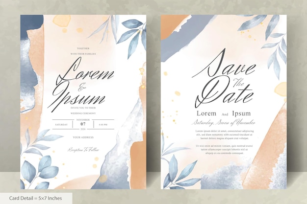 Hand Painted Watercolor Floral Wedding Invitation Set Template