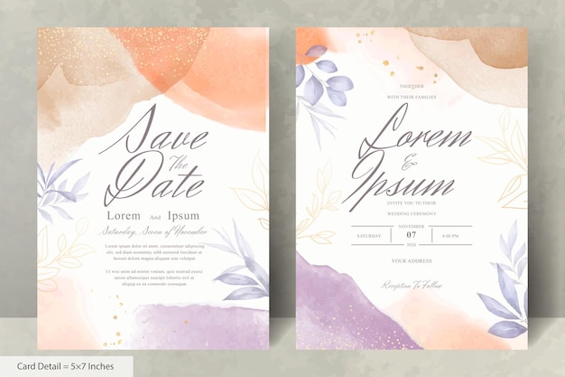 Hand painted watercolor floral wedding invitation set template