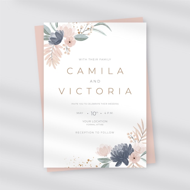 Hand painted watercolor floral wedding invitation