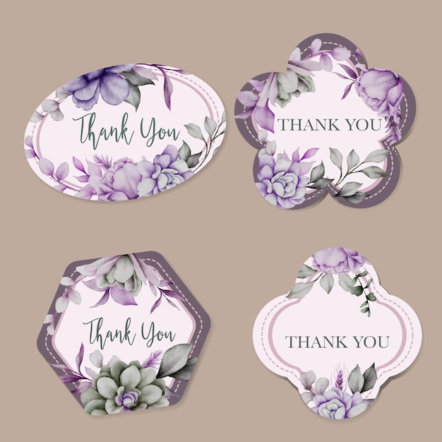 Vector hand painted watercolor flowers label or badge collection