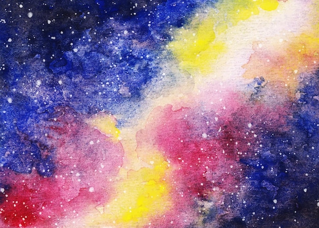 Hand painted watercolor galaxy background with stars