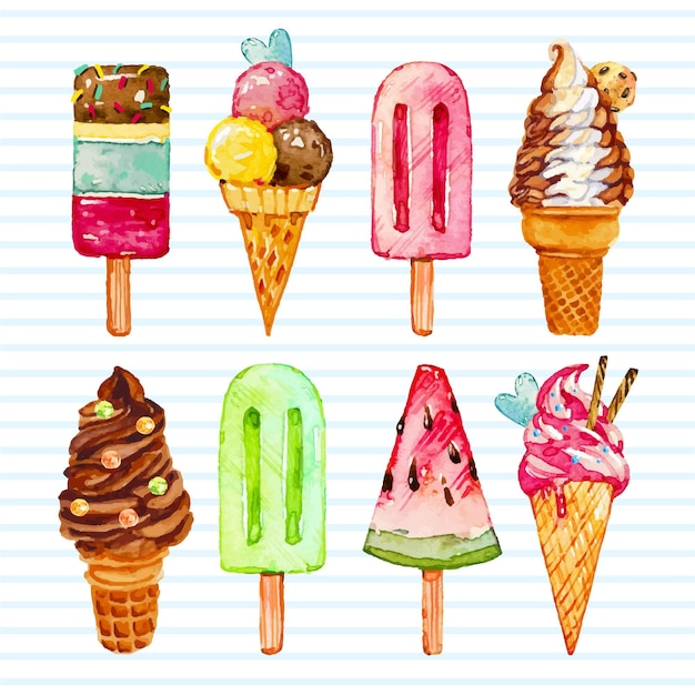 Hand painted watercolor ice cream collection