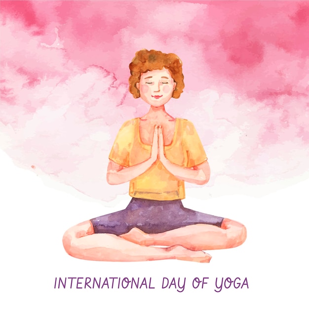 Vector hand painted watercolor international day of yoga illustration