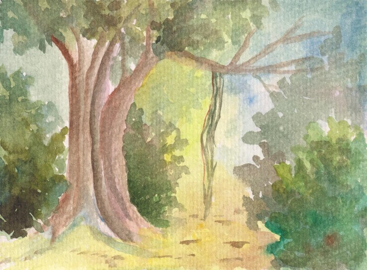 Vector hand painted watercolor landscape scenery background
