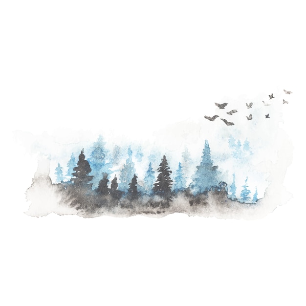 Vector hand painted watercolor landscape