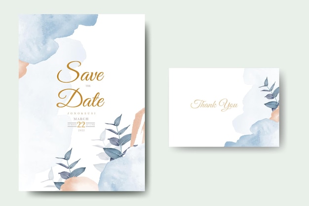 Hand painted watercolor Leaves wedding invitation template