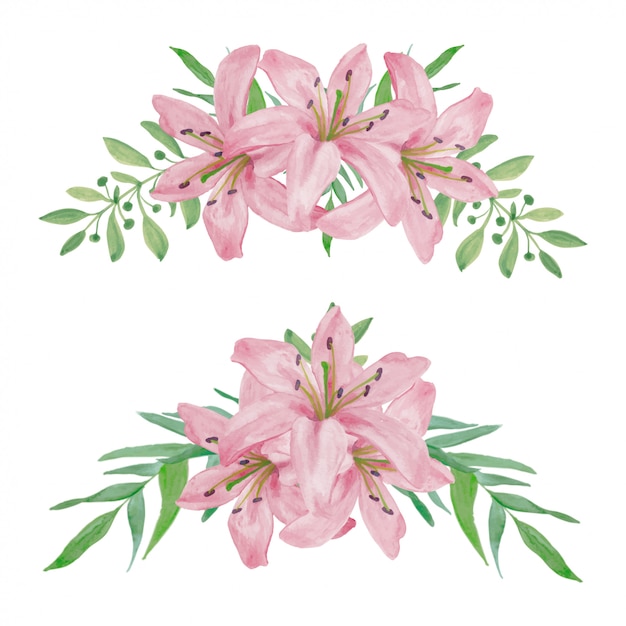 Vector hand painted watercolor lily flower arrangement