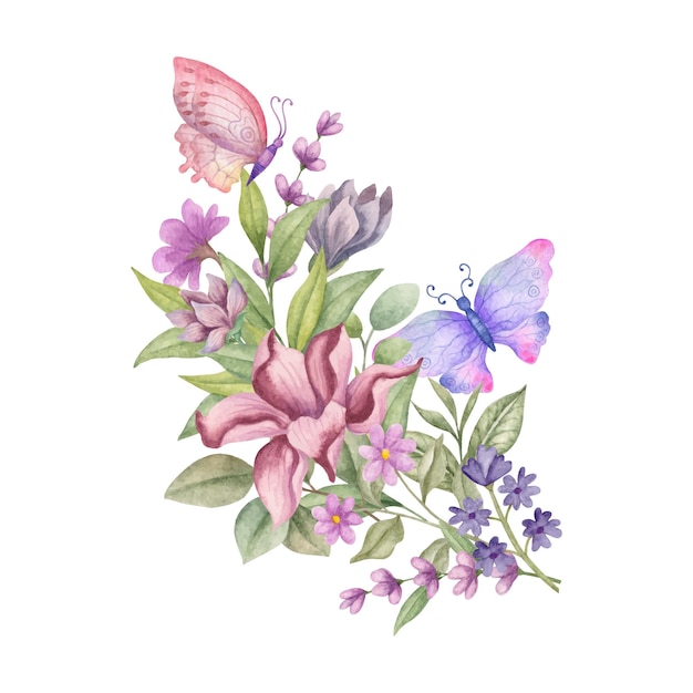 手描きの水彩画の素敵な花の花束