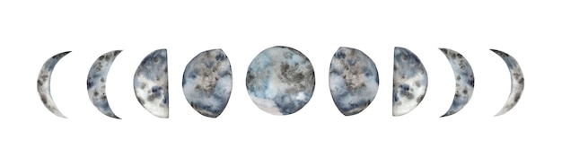 Hand painted watercolor moon phases.