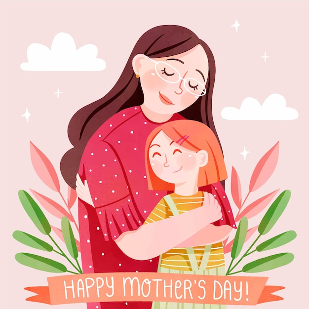 Hand painted watercolor mother's day illustration