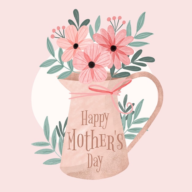 Vector hand painted watercolor mother's day illustration