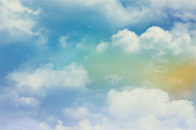 Vector hand painted watercolor pastel sky cloud background