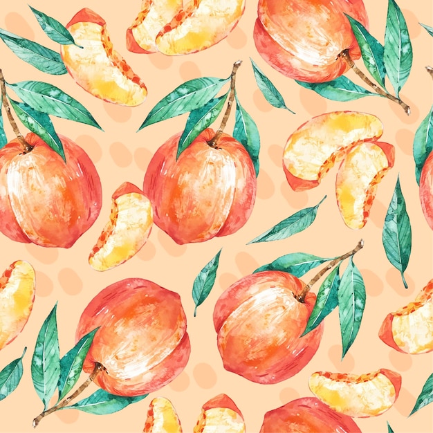 Vector hand painted watercolor peach pattern