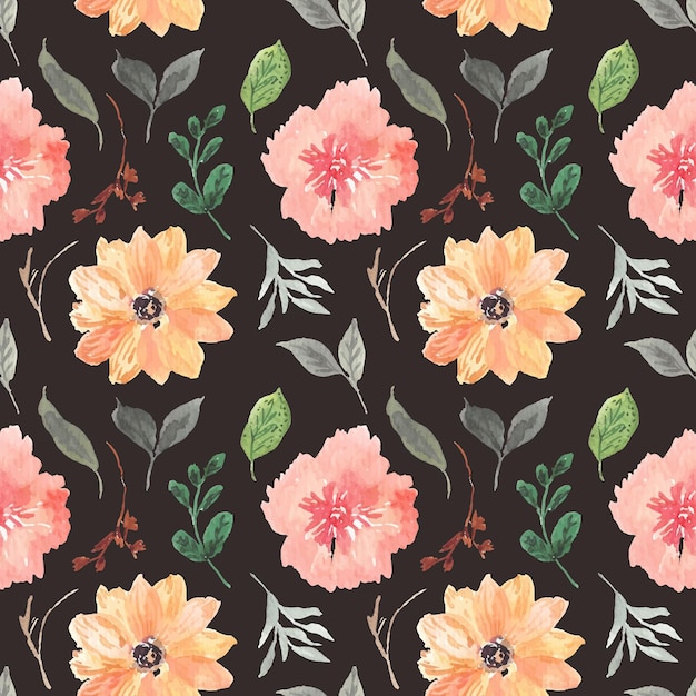 Hand painted watercolor pressed flowers seamless pattern