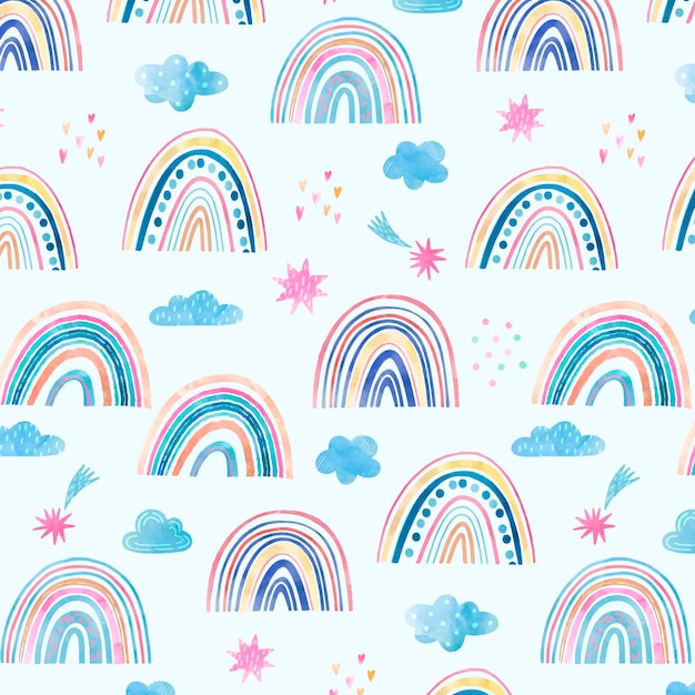 Vector hand painted watercolor rainbow pattern design