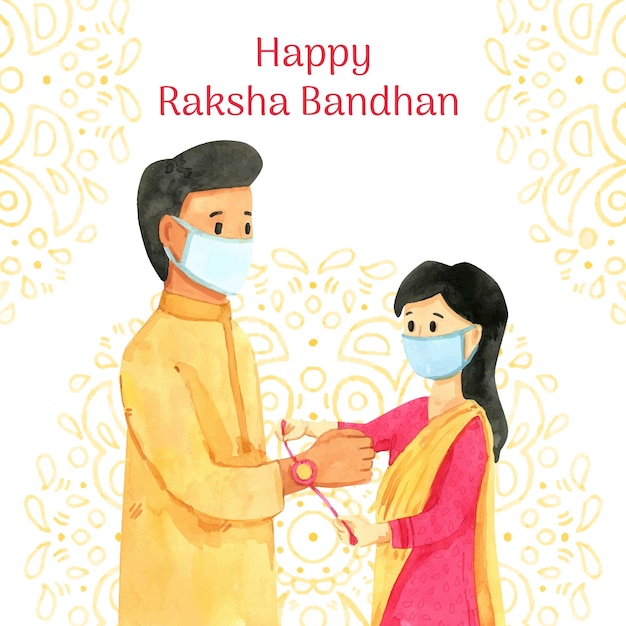 Vector hand painted watercolor raksha bandhan illustration