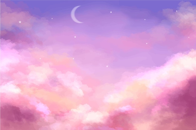 Vector hand painted watercolor sky cloud background with a pastel colored