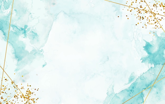 Vector hand painted watercolor splash background with gold line and sparkle