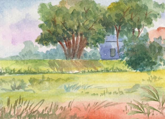 Hand painted watercolor spring landscape background