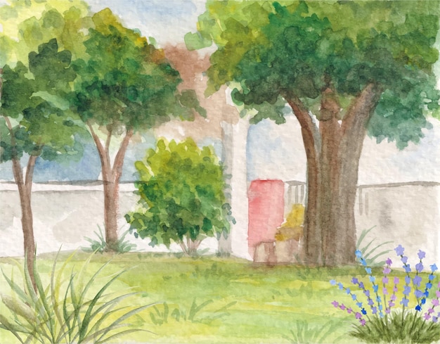 Hand painted watercolor spring landscape background