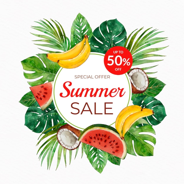 Hand painted watercolor summer sale illustration