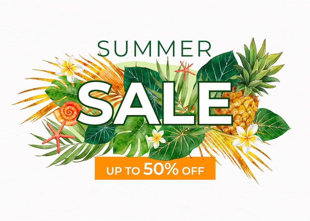 Hand painted watercolor summer sale illustration