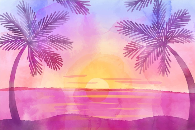 Vector hand painted watercolor summer