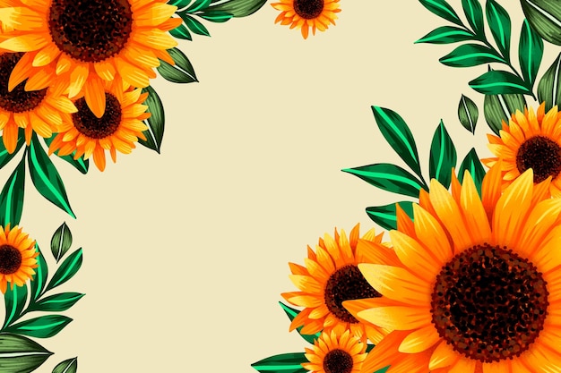 Vector hand painted watercolor sunflower border wallpaper