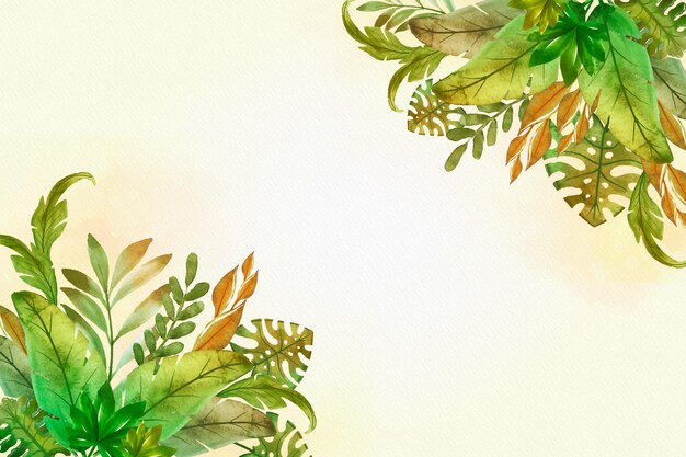 Hand painted watercolor tropical leaves background