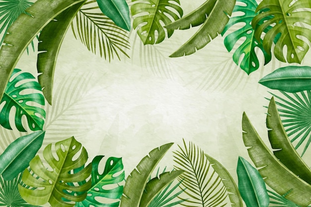 Hand painted watercolor tropical leaves background