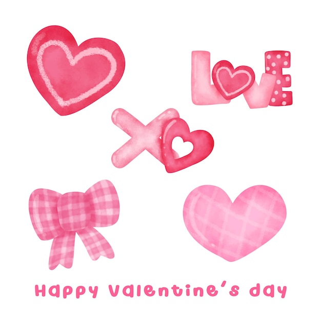 Vector hand painted watercolor valentines day elements for valentines day card or romantic post cards