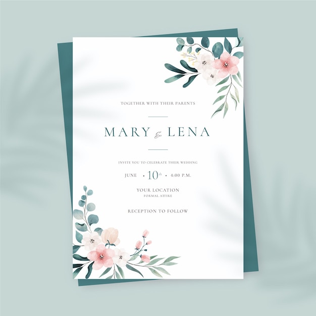 Vector hand painted watercolor wedding invitation template