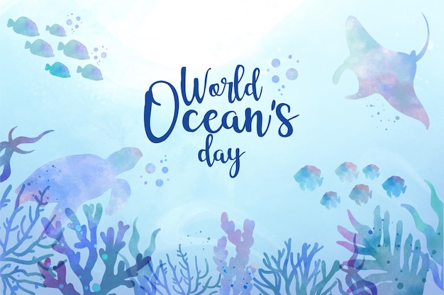 Vector hand painted watercolor world oceans day illustration