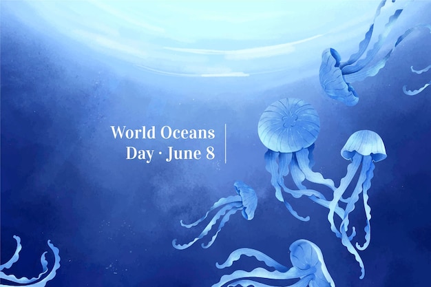 Hand painted watercolor world oceans day illustration