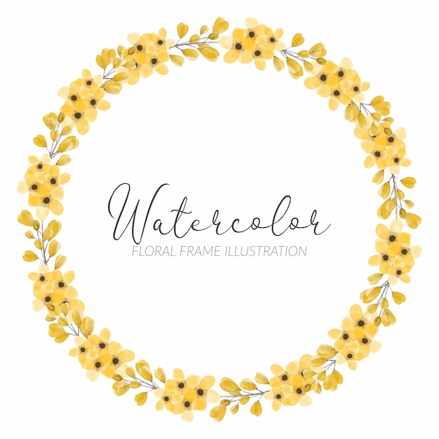 Hand painted watercolor yellow floral meadow blooming wreath illustration