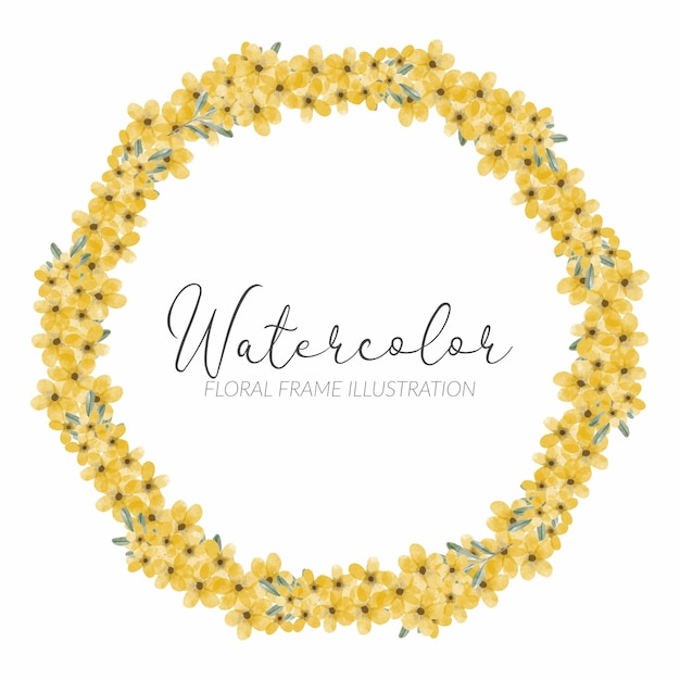 Hand painted watercolor yellow meadow blooming wreath illustration