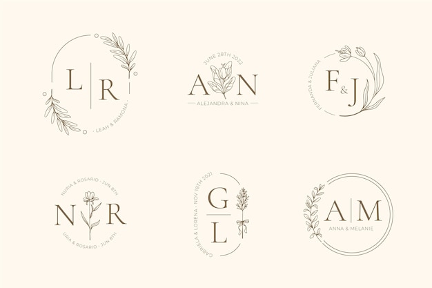 Vector hand painted wedding monogram collection