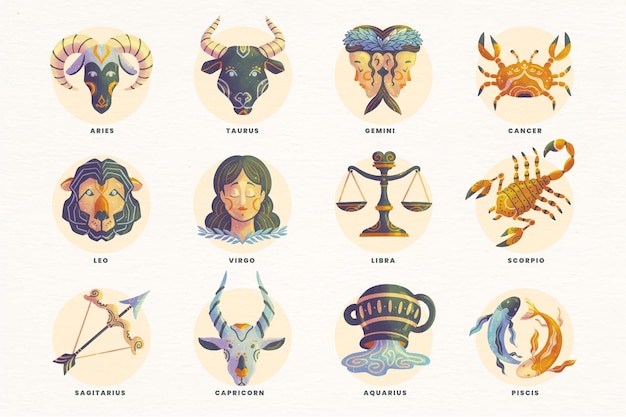 Premium Vector | Hand painted zodiac sign collection