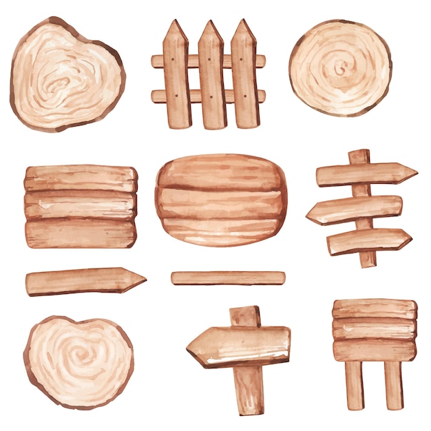 Vector hand painting illustration of wood handcraft textures element