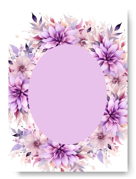 Vector hand painting of purple lotus floral arrangement on wedding invitation background