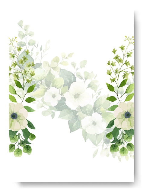 Vector hand painting of white jasmine green leaves arrangement on wedding invitation background