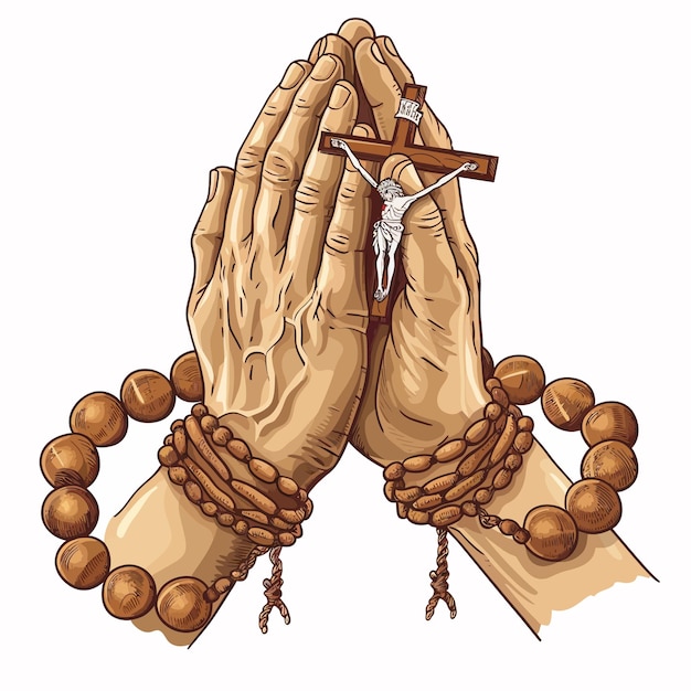 Vector hand_palms_folded_in_prayer_with_crucifix